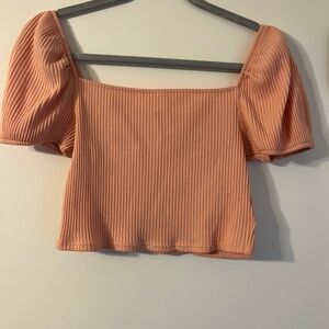 Peach Ribbed Puff Sleeve Top